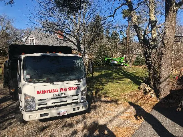 Barnstable Tree Service truck parked at a job